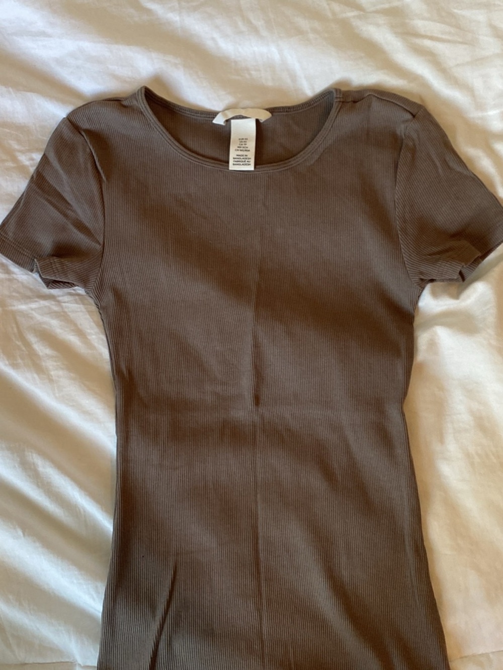 H&M Ribbed Short Sleeve Tee in Brown